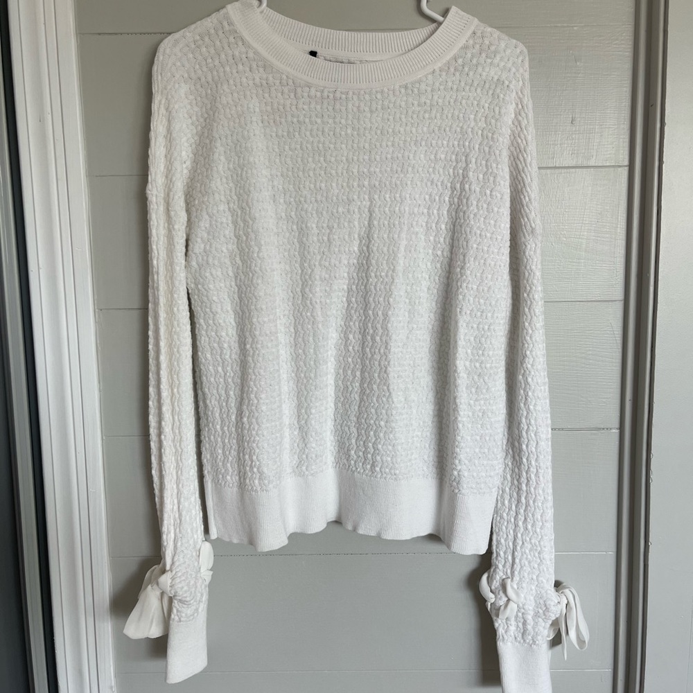 Buffalo David Bitton | White Textured Tie Sleeve Sweater Size Medium
